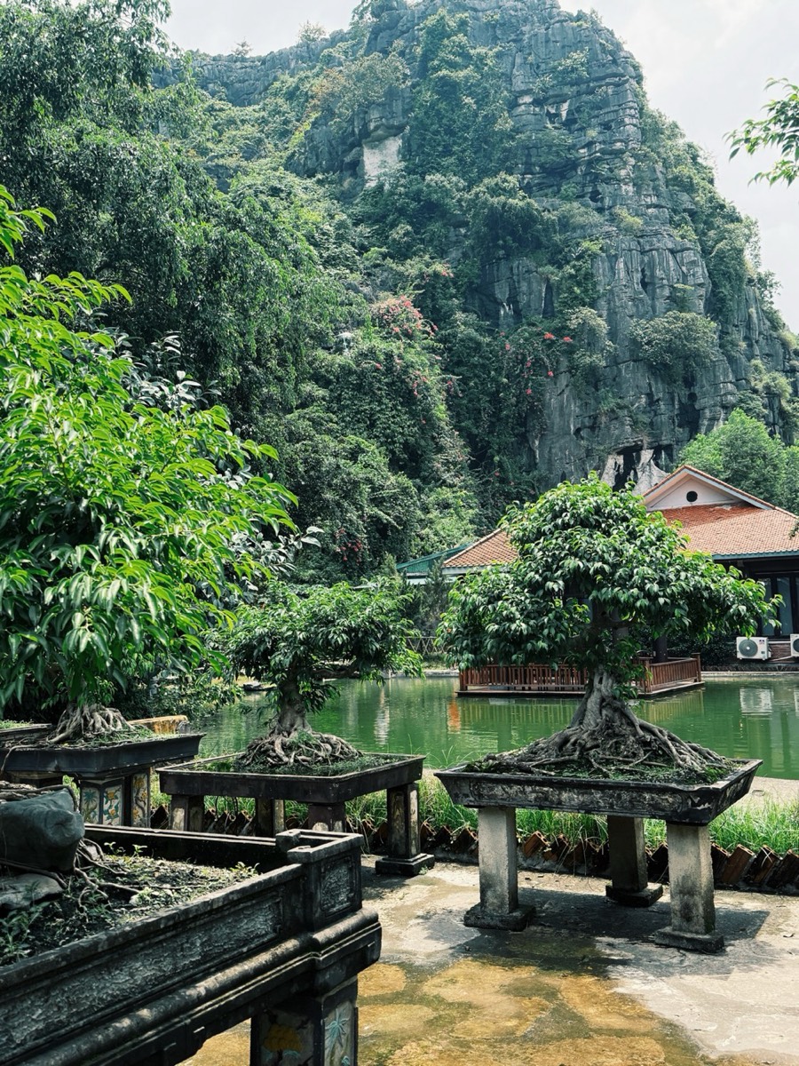 Formações de calcário e rio em Ninh Binh